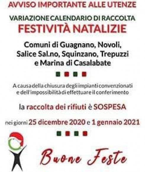 Variazioni Calendario di Raccolta Rifiuti