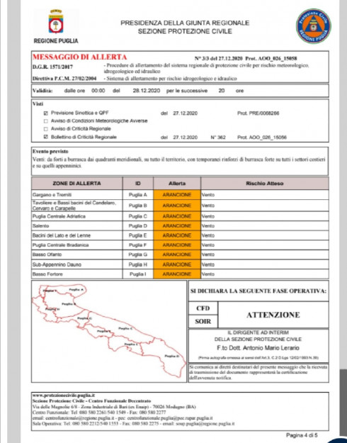 ALLERTA ARANCIONE PER VENTO