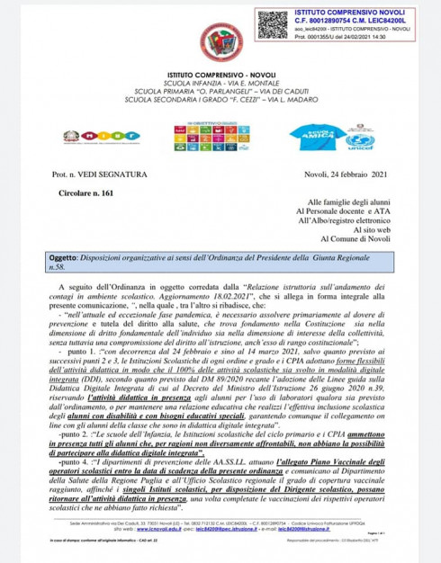 Circolare - Istituto Comprensivo di Novoli