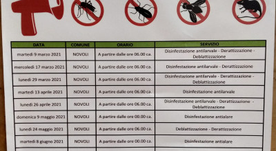 Calendario di disinfestazione antialare, deblattizzazione e derattizzazione