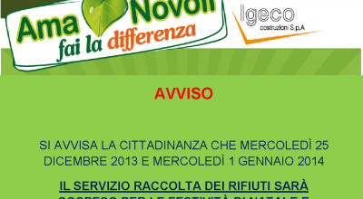 FESTIVITA' NATALIZIE - CALENDARIO RACCOLTA RIFUTI 