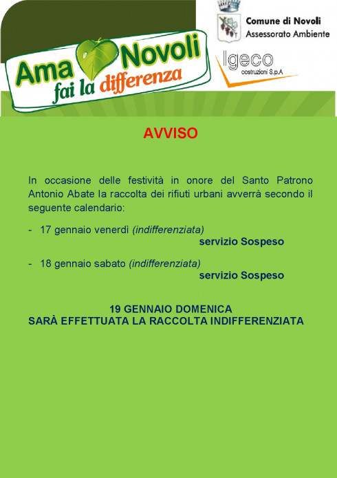 SERVIZIO RACCOLTA RSU - FESTA PATRONALE S. ANTONIO ABATE