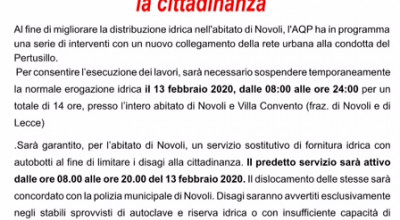 SOSPENSIONE TEMPORANEA EROGAZIONE IDRICA