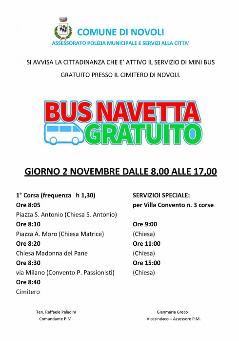 COMMEMORAZIONE DEI DEFUNTI - SERVIZIO MINI BUS