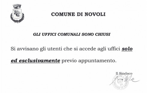 Emergenza Covid19- Chiusura Uffici Comunali