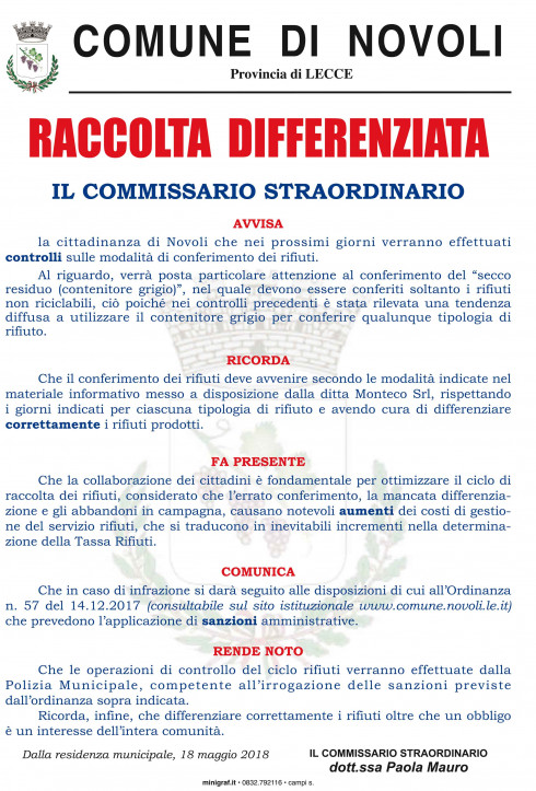 AVVISO RACCOLTA DIFFERENZIATA
