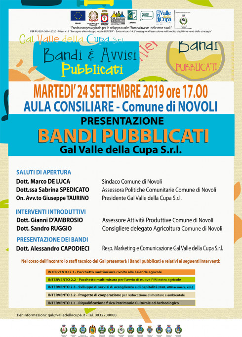 Presentazione Bandi pubblicati Gal Valle della Cupa srl