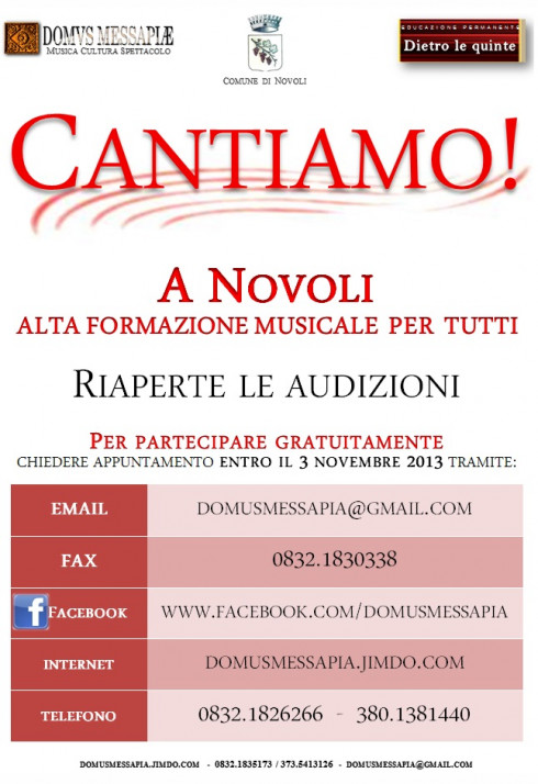 CANTIAMO! A NOVOLI ALTA FORMAZIONE MUSICALE PER TUTTI