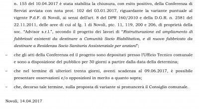 Conferenza di Servizi avviata con nota prot. 102 del 03.01.2017, riguardante ...