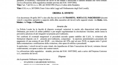 ORDINANZA N. 21 DEL 14 aprile 2017 - Esecuzione Lavori di rifacimento del man...