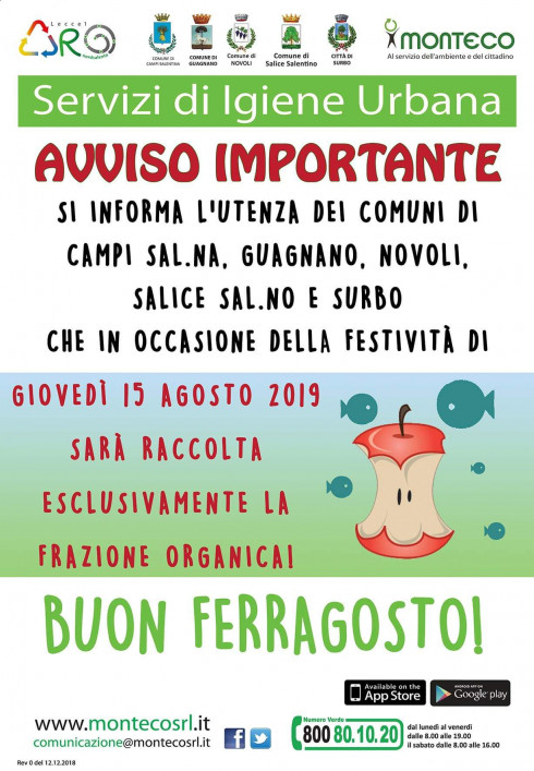 Calendario Raccolta Differenziata 15 Agosto 2019