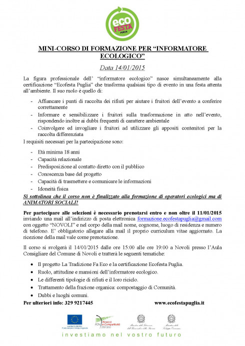 AVVISO PUBBLICO - SERVIZIO &ldquo;INFORMATORE ECOLOGICO&rdquo;