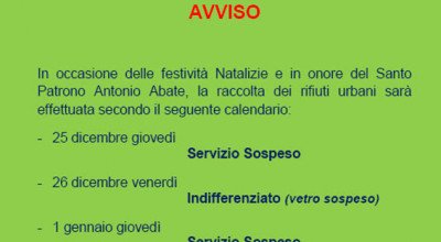Calendario Raccolta Rifiuti - Festivit&agrave; Natalizie e Patronali