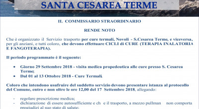 SERVIZIO TRASPORTO ANZIANI PER CURE TERMALI A SANTA CESAREA TERME - OTTOBRE 2018
