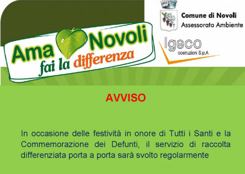 SERVIZIO RACCOLTA RSU - TUTTI I SANTI E COMMEMORAZIONE DEI DEFUNTI