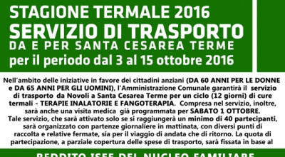 stagione termale 2016. Servizio trasporto da e per Santa Cesarea Terme. Doman...